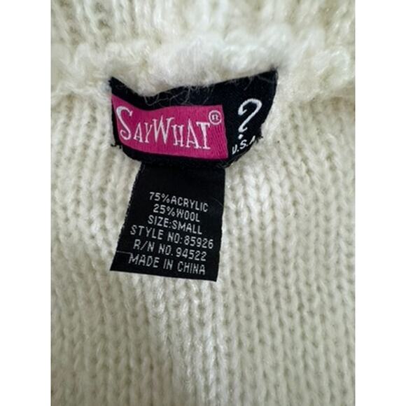 "SAY WHAT ? " Y2K Sweater 2 Large Buttons V Neck Large Collar SZ S Mean Girls - Picture 5 of 8